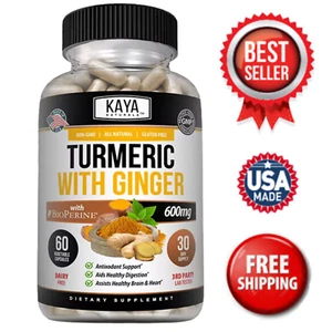 Turmeric Curcumin with Ginger Black Pepper 60ct Joint Pain Max Strength - Picture 1 of 16