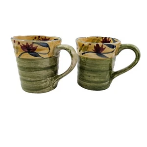 Pier 1  Hand Painted ELIZABETH Large 16 Oz Stoneware Mugs Cups – Set of 2 - Picture 1 of 21