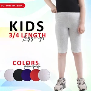 Girls Cropped Leggings Kids Children 3/4 Plain Cotton Capri Pants Age 1-13 - Picture 1 of 12