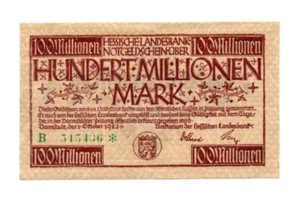 100 000 000 MARK EF EMERGENCY ISSUED BANKNOTE FROM GERMANY/DARMSTADT 1923 - Picture 1 of 2