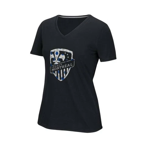 Montreal Impact MLS Adidas Women's Black "Raised Net" Team Logo V-Neck T-Shirt Cover