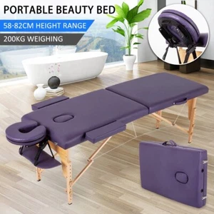Wooden Portable Massage Table 2 Fold Beauty Therapy Bed Waxing 60CM Purple - Picture 1 of 6