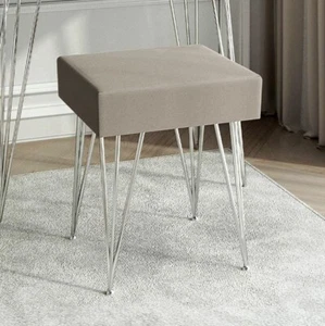 Olivia Velvet Padded Stool Dove grey velvet seat Silver hairpin legs - Picture 1 of 5