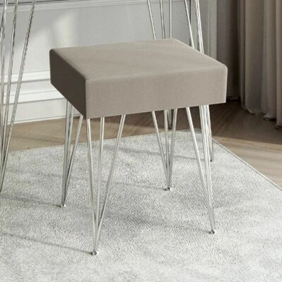 Olivia Velvet Padded Stool Dove grey velvet seat Silver hairpin legs - Image 1 of 4
