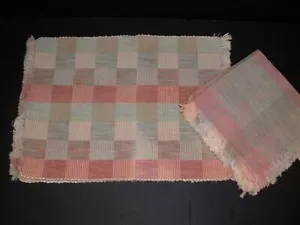 4 Blocked Placemats 12.5 x 17 & 4 Matching Napkins 17 x 17 ~ Green & Clay - Picture 1 of 1