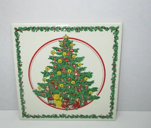 Vintage Ceramic Tile Trivet Christmas Tree Colonial of Cape Cod Doll Bear Drum - Picture 1 of 4