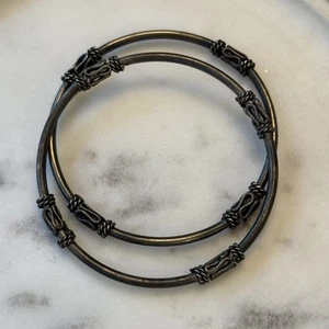 Set of 2 Artisan Oxidized Silver Bangles – Likely Sterling – Unmarked - Picture 1 of 5