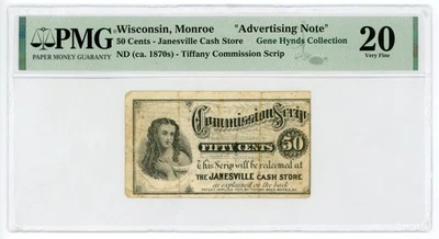1870's 50c The Janesville Cash Store - Monroe, WISCONSIN Ad Note PMG VF 20 - Image 1 of 2