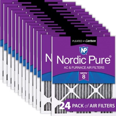 Nordic Pure 10x10x1 Furnace Air Filters MERV 8 Pleated Plus Carbon 24 Pack - Image 1 of 4