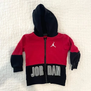 Air Jordan Sweatshirt Baby 18 Months Black Red Zip Up Hoodie Spellout Basketball - Picture 1 of 10