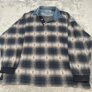 Vintage County Seat Pullover Mens XL Plaid Denim Collar Long Sleeve Grunge 90s - Picture 1 of 13