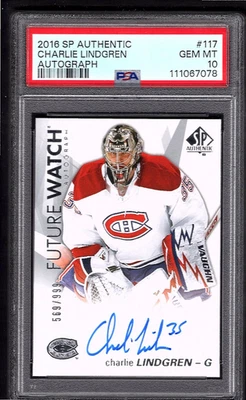 CHARLIE LINDGREN 2016-17 UD SP Authentic Future Watch Auto ROOKIE #/999 PSA 10 - Image 1 of 2