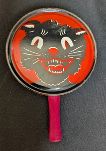 Kirchhof Vintage Halloween runde schwarze Katze Geräuschmacher Holzgriff Rassel - Bild 1 von 13