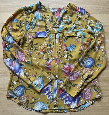 Blusa para mujer Express floral con botones manga larga con cremallera talla mediana Foto 1 de 4