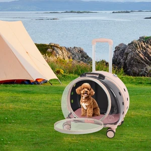 Transpirable Porta Gatos, Maleta de Equipaje Portátil para Mascotas de Tres Etapas-Rosa Claro - Imagen 1 de 9