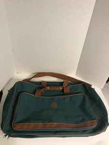 Borsone grande vintage Polo Ralph Lauren verde marrone bordo pelle 3 scomparti - Foto 1 di 15
