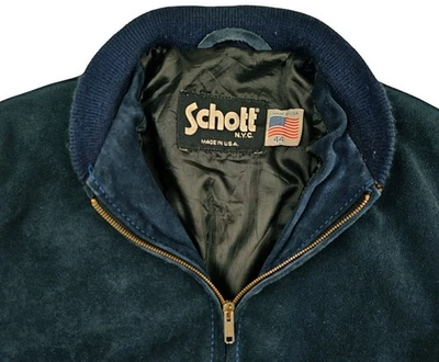 HOT VINTAGE 70's Men's SCHOTT BOMBER GENUINE SUEDE LEATHER NAVY BLUE Jacket 44 M - Image 1 of 4