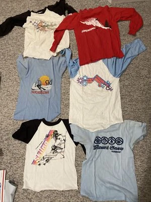 Lot of 6 Vintage cal tru hanes 70's & 80's Ski Shirts 3/4 sleeve long small - Image 1 of 4