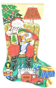Needlepoint Handpainted Lee Christmas Stocking Story Time Boy 23" - Picture 1 of 4