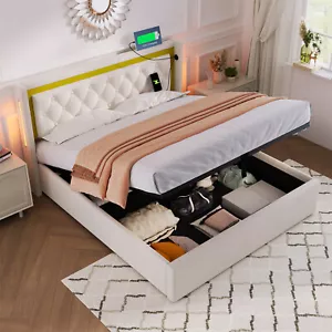 Polsterbett Doppelbett 160x200 cm Stauraumbett Bettgestell mit Bettkasten USB - Bild 1 von 12