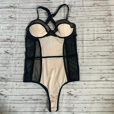 Body de mujer Coquette lencería de peluche negro beige talla mediana M malla con aros Foto 1 de 4