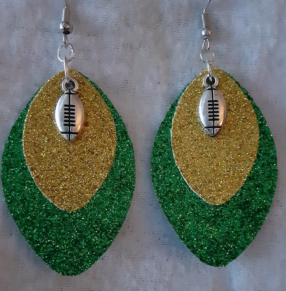 Pendientes Green Bay Packers Bling Brillo Doble Cara Imitación Cuero  Foto 1 de 2
