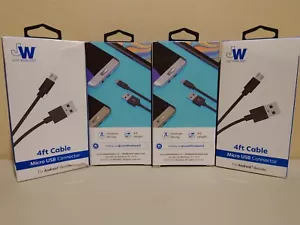 Just Wireless 4ft TPU Micro USB to USB-A Cable Black Pack of 4 - Picture 1 of 2