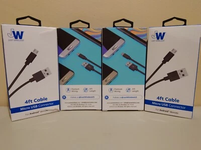 Just Wireless 4ft TPU Micro USB to USB-A Cable Black Pack of 4 - Image 1 of 2