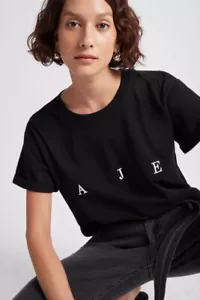 NWT Aje Womens Bianca Tee Relaxed Fit S/Slv Cotton Jersey Logo Crew T-shirt S/8 - Picture 1 of 7