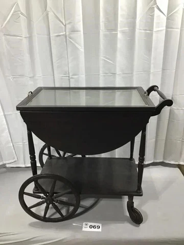 Tea Cart with Glass Tray vintage drop leaf service butler table Cover