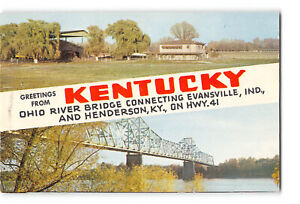 Kentucky KY Vintage Postcard Greetings Ohio River Bridge Connecting Evansville  