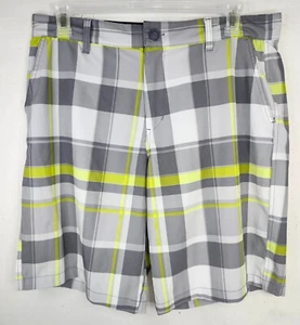 OP Opflex Shorts Mens Size 36 Stretch Flat Front Hybrid Golf Gray Yellow Plaid - Picture 1 of 3