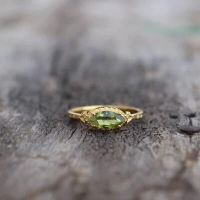 Peridot Ring Women's Ring 18k Gold Plated 925 Sterling Silver Handmade Ring - Image 1 of 4