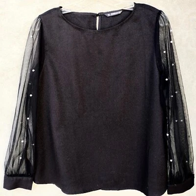 Blusa SHEIN para mujer talla L negra de encaje con cuentas manga larga  Foto 1 de 4