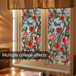 Floral Static Cling Stained Window Film Privacy Frosted Glass Stickers - Picture 1 of 5