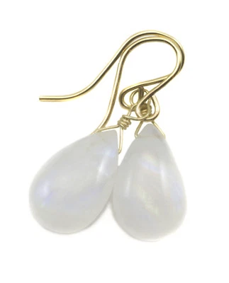 Pendientes Piedra Lunar Azul Arco Iris Lágrimas Lisa Gota Oro Amarillo 14k Foto 1 de 4