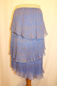 BLOOM asymmetrischer Midi Volantrock bedruckter Chiffon Fältchen blau/gold NEU - Picture 1 of 3