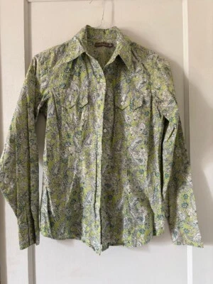 Camisa Western Cruel Girl "ajustada" Abotonada, Mezcla Paisley, Verde y Blanco, M Foto 1 de 4