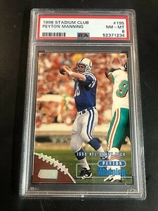Peyton Manning 1998 Stadium Club Rookie Card #195 Graded PSA 8 NM-MT Colts HOF - Picture 1 of 2