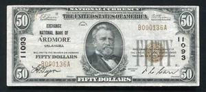 1929 $50 EXCHANGE NATIONAL BANK OF ARDMORE, OK NATIONAL CURRENCY CH. #11093 - Picture 1 of 2