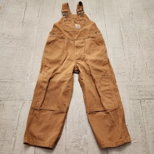 Carhartt Kids Boys Canvas Bib Overalls Coveralls Size 4 Double Knee Brown - Picture 1 of 9