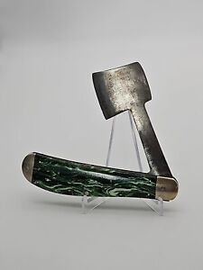 ANTIQUE Axe Hatchet (Hammer Blade) Pocket Knife Marbeled Green Celluloid 