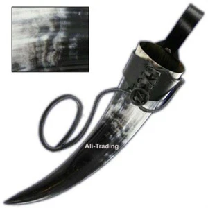 Real Vintage Drinking Horn Medieval Viking Beer Mug With Leather Holder Gift - Foto 1 di 4