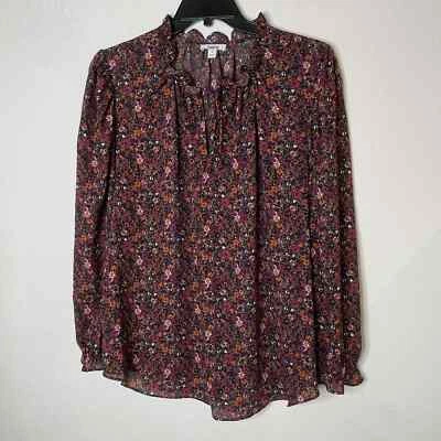 Blusa bar III transparente gola V gravata frontal floral decote com babados 3X multicolor - Imagem 1 de 4