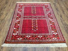 Antique Hatchli Oriental Rug Fine Red Carpet Four Seasons Ersari Tekkeh 3.11 x 5
