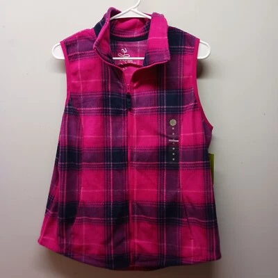 New Made For Life Vest Pink Plaid Zip Up Sleeveless Pockets Women's Medium  - Image 1 of 3