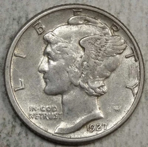 Moneda de diez centavos Mercury 1927-D, elección extremadamente fina, muy resistente 0424-08 - Imagen 1 de 3