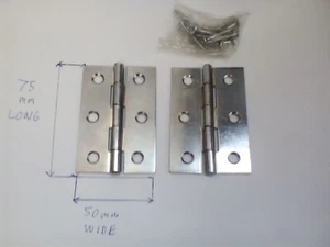 Pair of Heavy Duty 3" 75 mm Butt Hinges Chrome Plated Door Frame + Wood Screws - Picture 1 of 1