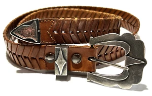 Cintura vintage Southwestern USA argento sterling fibbia estremità custode cintura in pelle - Foto 1 di 7