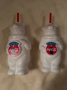 Set Coca Cola Orso Polare Sippy Tazza Bottiglia Bevanda Plastica Bianca Sempre Coca Cola - Foto 1 di 7